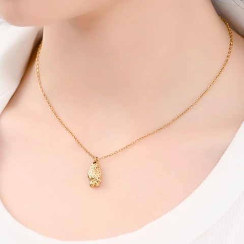 Collier Pendentif en Acier Inoxydable Minimaliste pour Femmes Mains en Prière Corne Cactus Chaîne de Clavicule Bijoux Électroplaqués Cadeau