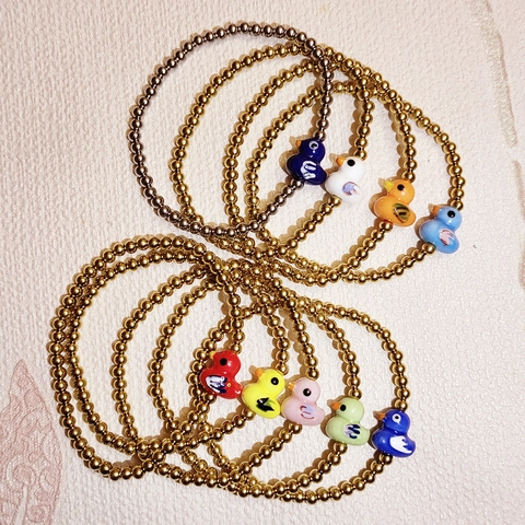 Pulsera de Cuentas de Acero Inoxidable Mujer Dijes Animales Cerámica Elefante Pato Mariquita Elástico PVD Joyería Moda