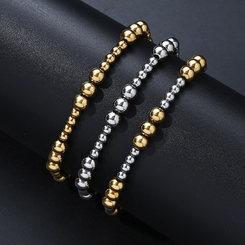 Bracciale Elastico con Perline in Acciaio Inossidabile per Donna Uomo Oro Argento Placcato PVD Gioielli alla Moda Minimalisti Regalo