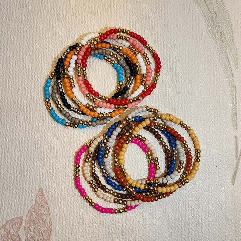 Pulsera de Cuentas de Semilla y Acero Inoxidable Bohemio Colorido Para Mujer Hombre Elástico Pulsera Apilable Joyería Étnica Nativo Americano
