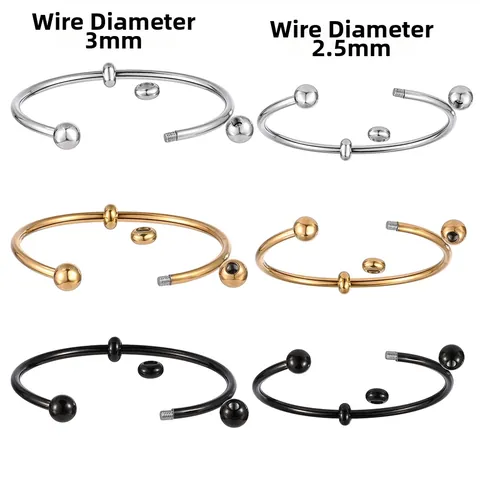 Brazalete Abierto de Acero Inoxidable DIY para Cuentas Mujer Impermeable No se desvanece Superficie Lisa Joyería de Moda Regalo