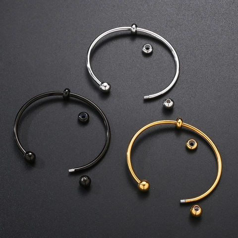 Brazalete Abierto de Acero Inoxidable DIY para Cuentas Mujer Impermeable No se desvanece Superficie Lisa Joyería de Moda Regalo