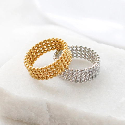 Minimalist Stainless Steel Bead Band Ring For Men Women Non Tarnishing Geometric Woven Style Gold Silver Finger Ring Fashion Jewelry