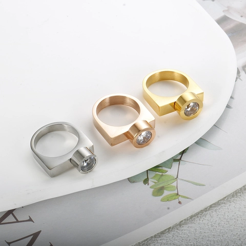 Geometric Stainless Steel Interchangeable Stone Ring Zirconia Screw Twist Band Ring Minimalist Jewelry For Women Gift