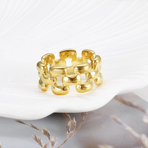 Minimalist Stainless Steel Chain Ring Gold Silver Plated Hollow Cuban Link Finger Ring Fashion Jewelry For Women