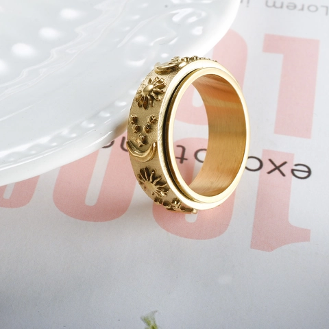 Stainless Steel Sun Moon Star Spinner Ring Relief Celestial Anxiety Relief Band Ring For Women Men Gold Silver Jewelry