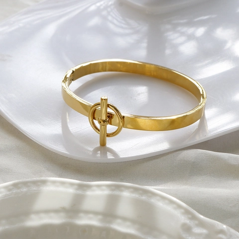 Ensemble de Bijoux de Mode en Acier Inoxydable pour Femme Plaqué Or Avec Fermoir Cabillot Bracelet et Bague Assortis