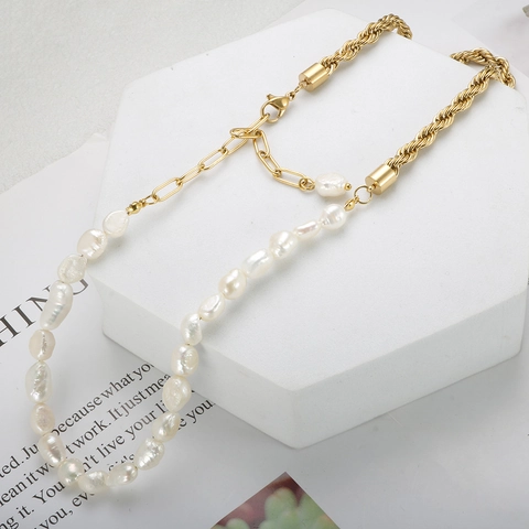 Süßwasserperle Edelstahl Halskette Für Damen Elegante Barockperle Splicing Seilkette Halskette Mode Schmuck Geschenk