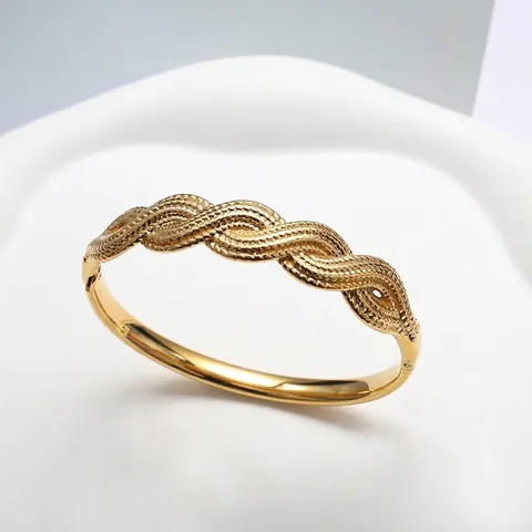 Titanium Steel Twisted Braided Cuff Bangle For Women Gold Plated Striped Opening Metal Bracelet Minimalist Jewelry Gift