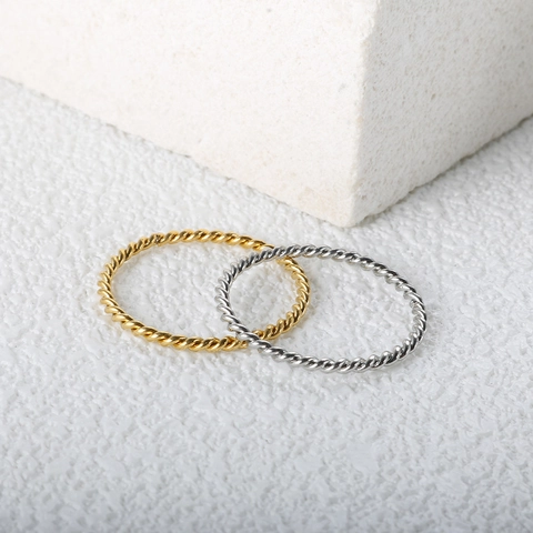 Minimalistischer Edelstahl Gedrehtes Seil Ring Für Damen Gold Silber Plattiert Dünnes Stapelband Mode Lässiger Schmuck
