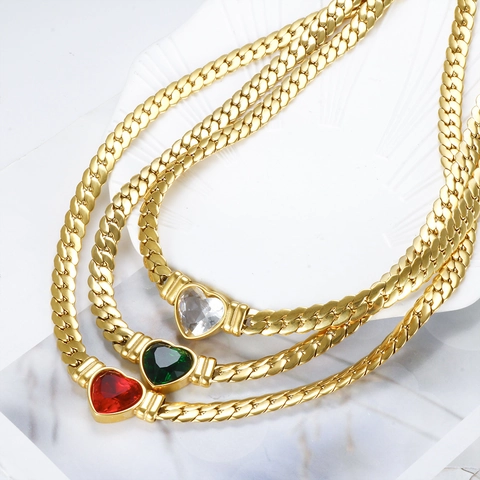 Titanium Steel Heart Zirconia Jewelry Set Gold Silver Plated Cuban Link Chain Necklace Bracelet For Women Fashion Accessories
