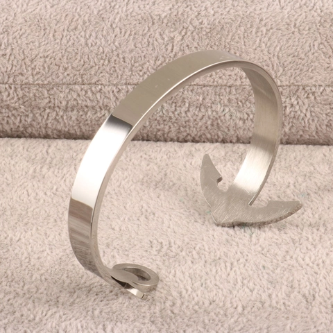 Bracelet Jonc Ouvert Ancre en Acier au Titane pour Femmes Hommes Plaqué Or 18K Finition Brossée Bijoux Nautiques en Métal
