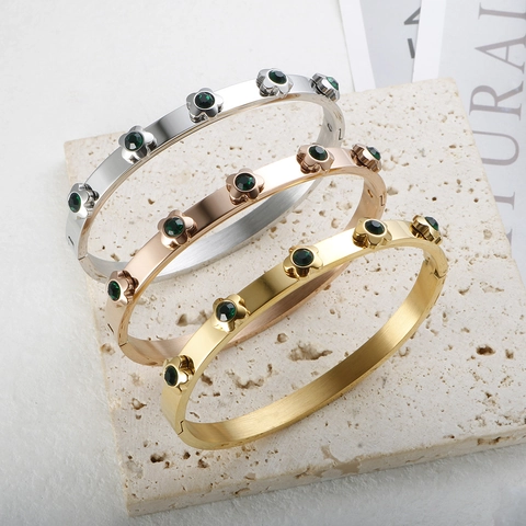 Elegant Stainless Steel Bangle For Women Fashion Flower Design With Zirconia Inlay Gold Silver Rose Gold Plated Jewelry