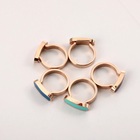 Fashion French Geometric Stainless Steel Ring 18K Gold Plated Colorful Enamel Rectangular Ring Elegant Women Jewelry Finger Ring