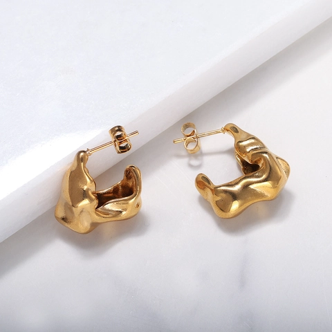 Orecchini a Lobo in Acciaio Inossidabile Minimalisti in Metallo Fuso Irregolare per Donna Gioielli di Moda Geometrici Oro