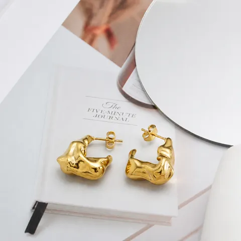 Orecchini a Lobo in Acciaio Inossidabile Minimalisti in Metallo Fuso Irregolare per Donna Gioielli di Moda Geometrici Oro
