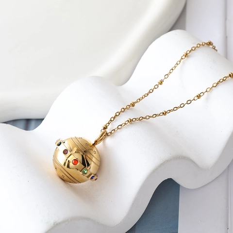 Vintage Roestvrij Stalen Planeet Hanger Ketting Veelkleurige Strass Hemelse Bol Verguld Kogeltjesketting Voor Vrouwen
