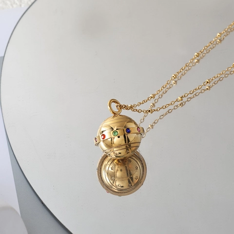 Vintage Roestvrij Stalen Planeet Hanger Ketting Veelkleurige Strass Hemelse Bol Verguld Kogeltjesketting Voor Vrouwen
