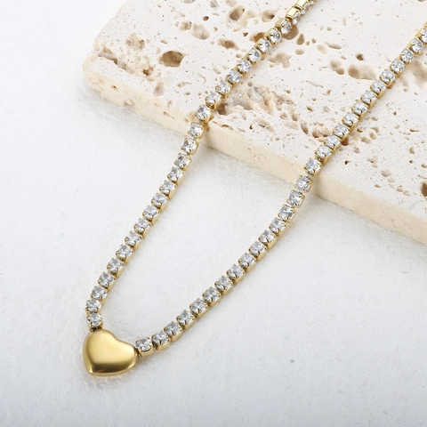 Titanium Steel Star Heart Cross Pendant Necklace Gold Silver Rhinestone Tennis Chain For Women Commuter Fashion Jewelry