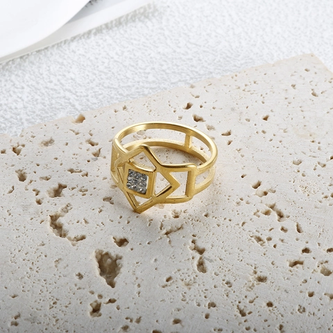 Minimalist Stainless Steel Rhombus Geometric Ring For Women Hollow Design Rhinestone Niche Style Fashion Jewelry Finger Ring