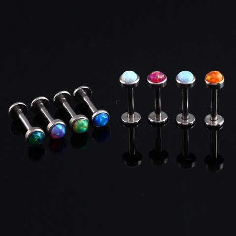 Künstlicher Opal Edelstahl Labret Ohrstecker Lippenringe Körperpiercing Schmuck Flache Rückseite Ohrstecker Für Damen Herren