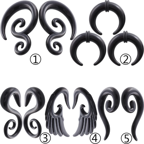 Black Acrylic Spiral Snail Ear Expanders Tapers Tunnels Piercing Jewelry Wing Horn Stretching Kit Unisex Punk Body Decor
