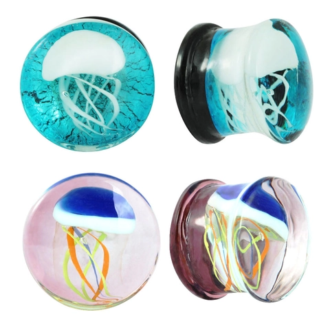 Glas Qualle Ohrstecker Double Flare Body Piercing Schmuck Ozean Künstlerische Ohr Expander Stretching Plugs