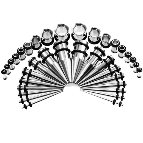 Stainless Steel Ear Stretching Taper And Tunnel Kit For Ear Gauges Piercing Jewelry Sets Silver Color Punk Style