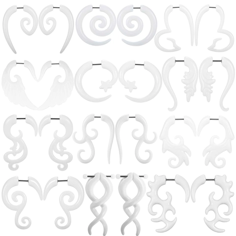 Punk Hip Hop Falsche Ear Expander Ohrstecker Acryl Edelstahl Poliert Spirale Flügel Herz Stern Fake Plug Schmuck Für Herren Damen