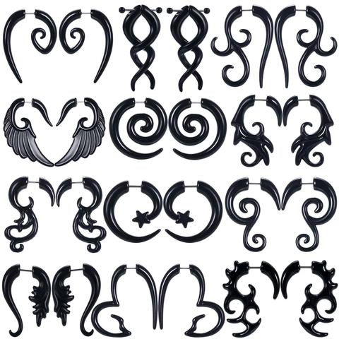 Punk Hip Hop Falsche Ear Expander Ohrstecker Acryl Edelstahl Poliert Spirale Flügel Herz Stern Fake Plug Schmuck Für Herren Damen