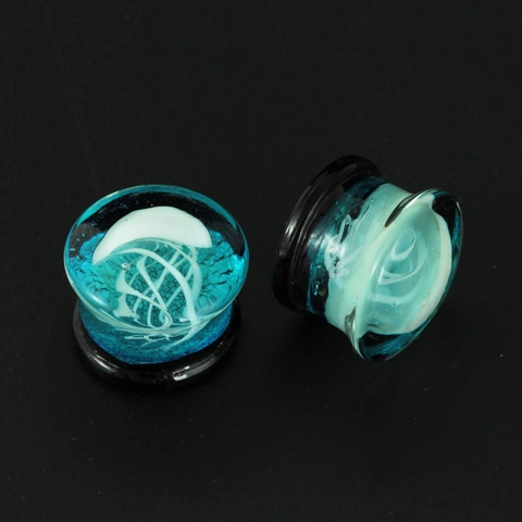 Glas Qualle Ohrstecker Double Flare Body Piercing Schmuck Ozean Künstlerische Ohr Expander Stretching Plugs