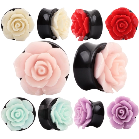 Acryl Rose Blume Ohr Plugs Sattel Gauges Für Ohr Dehnung Piercing Schmuck Weiß Rot Rosa Grün Lila Ohr Gauges