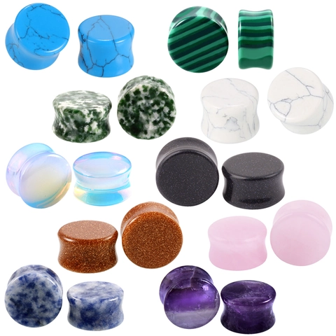 Ecarteurs d'Oreille en Pierre Naturelle Double Flare Expandeur pour Hommes Femmes Punk Hip Hop Bijoux de Piercing Corporel
