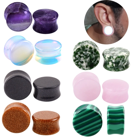 Ecarteurs d'Oreille en Pierre Naturelle Double Flare Expandeur pour Hommes Femmes Punk Hip Hop Bijoux de Piercing Corporel