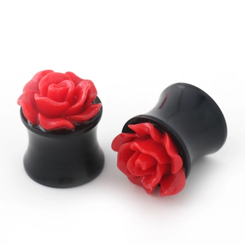 Acryl Rose Blume Ohr Plugs Sattel Gauges Für Ohr Dehnung Piercing Schmuck Weiß Rot Rosa Grün Lila Ohr Gauges