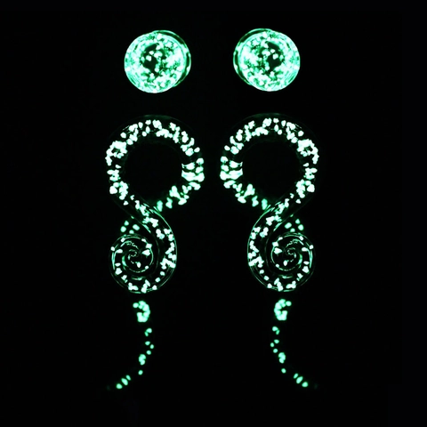 Glow In The Dark Glas Ohrstöpsel Und Tapers Spiral Gauge Körper Piercing Schmuck Für Herren Damen Leuchtendes Glas Stretching Set