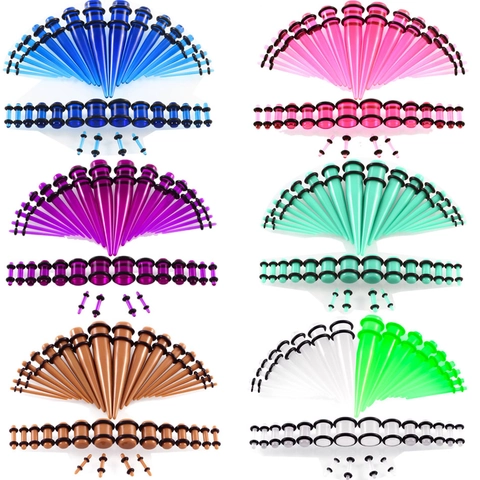 Acryl Ohr Dehnungsset Dehnungssicheln Und Plugs Gauges Set Körperpiercing Schmuck 14G-00G Bunter Individueller Modeschmuck