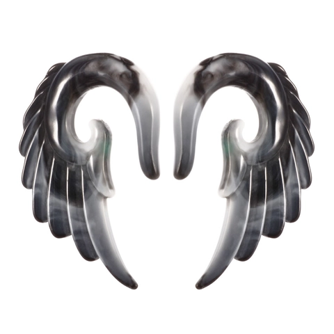 Orecchini a Gancio in Resina Acrilica Ali d'Angelo Trama Marmo Spirale Espansori Piercing Punk Gotico Gioielli per il Corpo Unisex