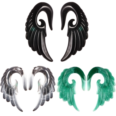 Orecchini a Gancio in Resina Acrilica Ali d'Angelo Trama Marmo Spirale Espansori Piercing Punk Gotico Gioielli per il Corpo Unisex