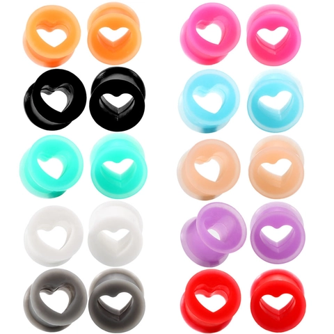 Silicone Heart Shaped Ear Tunnels Soft Flesh Plugs Gauges Expander Stretching Piercing Jewelry Unisex Multi Color