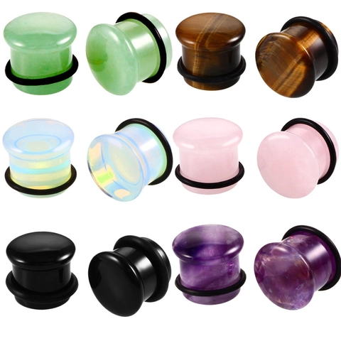 Natural Stone Mushroom Single Flare Ear Plug Gauge Expander With Rubber O-Ring Body Piercing Jewelry Amethyst Rose Quartz