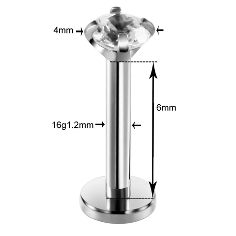 Stainless Steel Internally Threaded Labret Lip Ring Round Zirconia Inlaid Four Prong Piercing Jewelry For Women Men