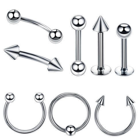 Minimalist Stainless Steel Body Piercing Jewelry Eyebrow Ring Earring Labret Stud Horseshoe Hoop Ball Spike Unisex Accessory