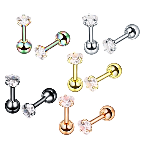 Boucles d'Oreilles Clous de Cartilage en Acier Inoxydable Coeur avec Zirconia 16G Bijoux de Piercing Électroplaqués Couleurs Mélangées