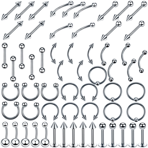 Stainless Steel Body Piercing Jewelry Silver Tone Nose Ring Lip Stud Eyebrow Ring Ear Cartilage Cartilage Jewelry For Men Women
