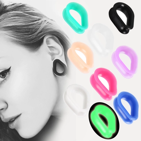 Fashion Teardrop Silicone Ear Tunnels Soft Skin-Friendly Luminous Ear Gauges Expanders Bohemia Piercing Body Jewelry For Men Women
