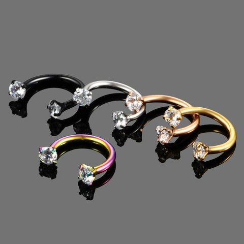 316L Stainless Steel U-Shaped Horseshoe Nose Ring Clear Rhinestone Inlaid Circular Barbell Septum Piercing Jewelry For Men Women