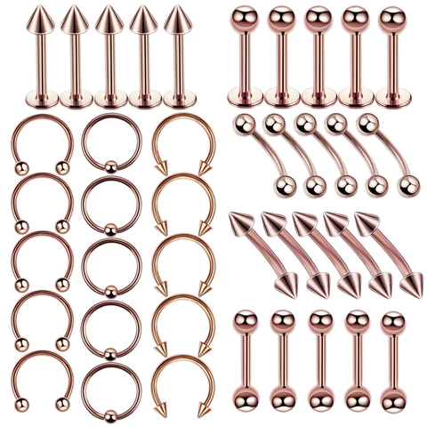 Stainless Steel Body Piercing Jewelry Set Polished Nose Rings Lip Studs Horseshoe Hoops Multicolor Septum Rings For Men Women Jewelry