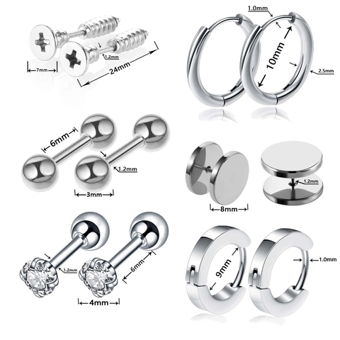 Stainless Steel Stud Earrings Rhinestone Hoop Earrings For Men Women Punk Barbell Huggie Earrings Hypoallergenic Jewelry