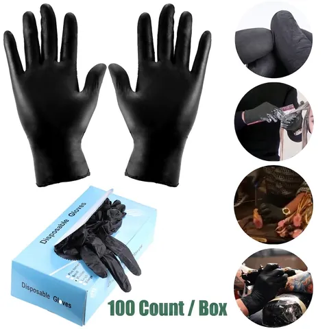 Gants de Protection Jetables en Acrylique Sans Poudre Sans Huile pour Tatouage Beauté Coiffure Imperméable Noir